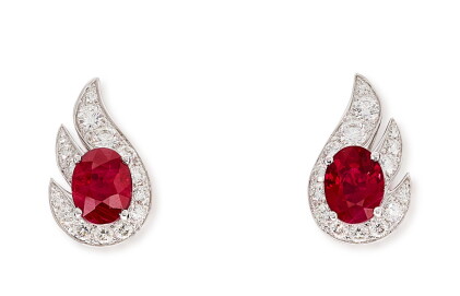 Catalog image of graff | 'flame' pair of ruby and diamond earrings | 格拉夫 | 'flame' 紅寶石 配 鑽石 耳環一對