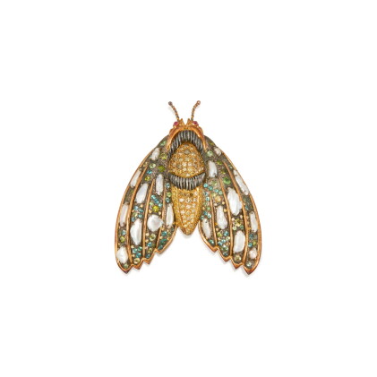 Catalog image of Cultured Pearl, Gem-Set and Colored Diamond Clip-Brooch