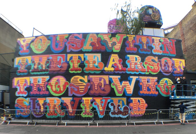 Ben Eine, You Saw It In The Tears of Those Who Survived Grenfell Tower mural Ben Okri