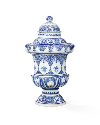 Catalog image of a rouen faience blue and white water cistern, 18th century [fontaine en faïence…