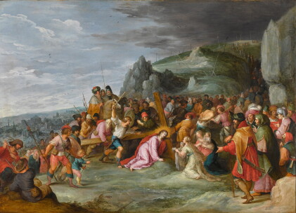 Catalog image of Saint Veronica holding out her veil to Christ on the road to Calvary