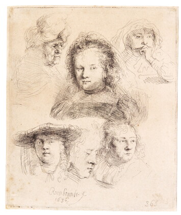 Catalog image of studies of the head of saskia and others (b., holl. 365; new holl. 157; h. 145)