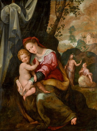 Catalog image of madonna and child, with noli me tangere beyond