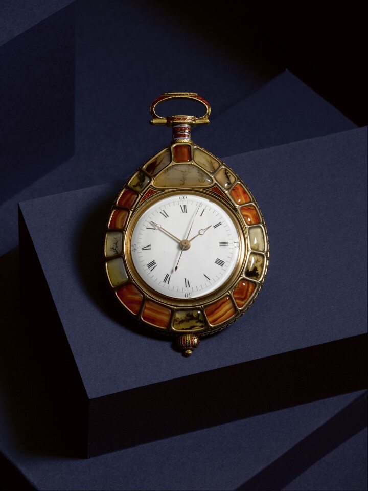 William Ilbery, London, A Magnificent Gold, Enamel, Hardstone and Seed Pearl-Set Centre Seconds Duplex Watch Made for the Chinese Market, circa 1800, No. 6119.