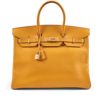 View 1 of Lot 126: Vintage Jaune Ambre Courchevel Birkin 35 Gold Hardware, 1996