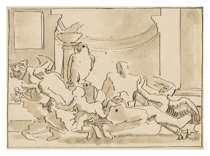 Catalog image of the birth of bacchus from the thigh of jupiter