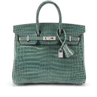 View 1 of Lot 126: Bleu Jean Shiny Porosus Crocodile Birkin 25 18K White Gold and Diamond Hardware, 2006