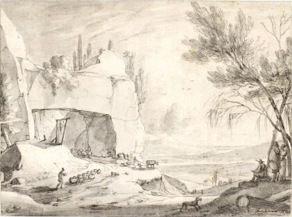 Catalog image of Mountainous landscape with an artist sketching