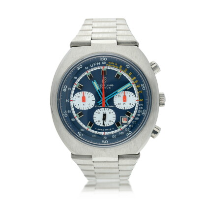 Catalog image of Reference 7102 Transocean A stainless steel chronograph bracelet watch with dat…
