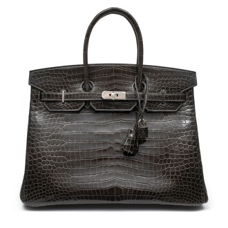 View 1 of Lot 1030: Graphite Shiny Porosus Crocodile Birkin 35 Palladium Hardware,  2004