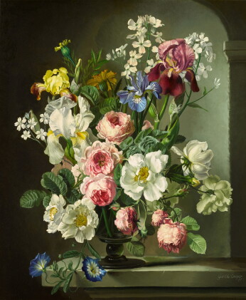 Catalog image of Still life with Irises and Roses in a Glass Goblet