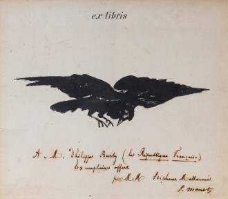 View 1 of Lot 121: Ex-libris lithographié pour Le Corbeau [1875]. Avec envoi à Philippe Burty de Mallarmé et Manet