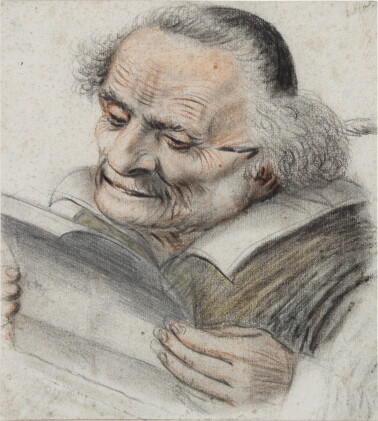 Catalog image of A cleric reading a letter, a quill behind his ear