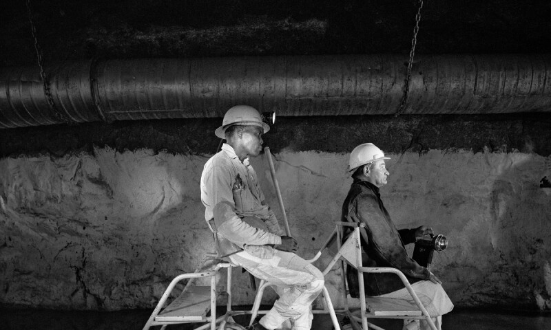 David Goldblatt, Team leader and mine captain on a pedal car, Rustenburg Platinum Mine, Rustenburg.jpg