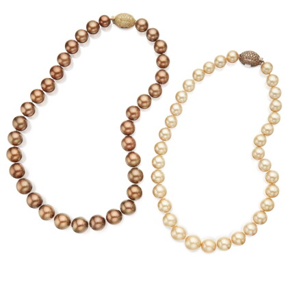Catalog image of de grisogono | two colored diamond and cultured pearl necklaces
