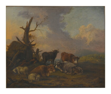 Catalog image of sold without reserve | michiel carrée | a landscape with cows, sheep and a rest…