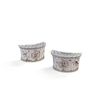 View 1 of Lot 731: A pair of Ludwigsburg porcelain demi-lune bouquetières or bough pots, circa 1760-70
