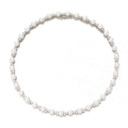 Catalog image of tiffany & co. | cultured pearl and diamond necklace (collana con perle coltivat…