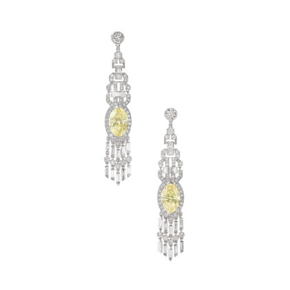 Catalog image of Pair of fancy vivid yellow diamond earrings | 艷彩黃色鑽石耳墜一對