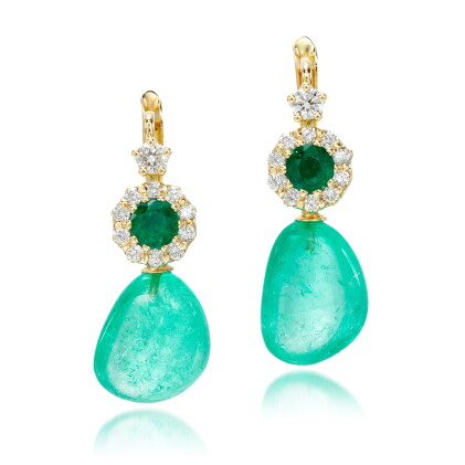 Catalog image of Pair of emerald and diamond earrings