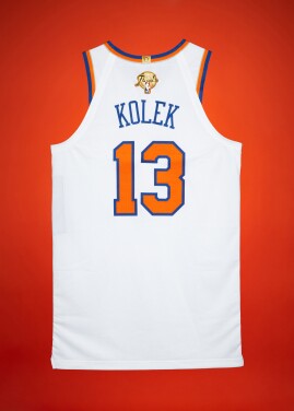 View 1 of Lot 24: Tyler Kolek New York Knicks 2026 NBA Finals Game Issued Association Edition Jersey | Game 1 | Matched to Game 1 Locker Room Image