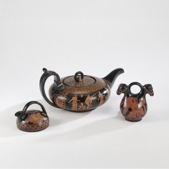 View 1 of Lot 399: A group of Naples black-ground terracotta wares, first half 19th century