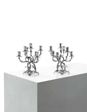 View 1 of Lot 97: Paire de candélabres à sept lumières en argent, par A.Aucoc, Paris, début du XXe siècle