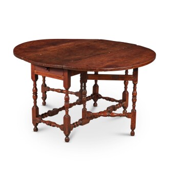 View 1 of Lot 1567: Fine and Rare William and Mary Sycamore and Birch Gateleg Table, Rhode Island, Circa 1730