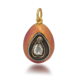 View 1 of Lot 452: A Fabergé jewelled gold and guilloché enamel egg pendant, workmaster Michael Perkhin, St Petersburg, circa 1890