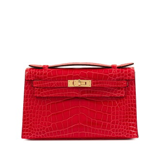 View 1 of Lot 631: Rouge de Coeur Shiny Mississippiensis Alligator and Rose Tyrien HSS Kelly Pochette Permabrass Hardware, 2025