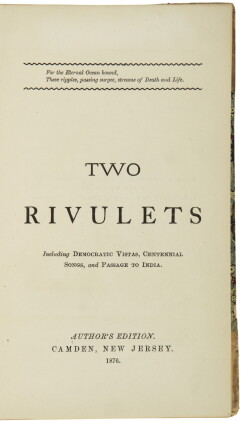 Catalog image of whitman, walt | two rivulets, including democratic vistas, centennial songs, an…