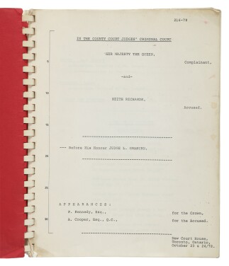 View 1 of Lot 124: [Richards, Keith] | The official trial transcript of Keith Richards' infamous 1978 heroin bust
