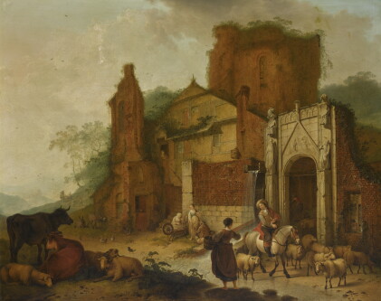 Catalog image of hendrik meijer | a horseman in a classical landscape, with other figures, sheep…