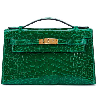 View 1 of Lot 5405: Vert Emeraude Shiny Alligator Kelly Pochette Gold Hardware, 2015