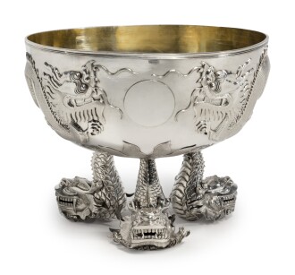 View 1 of Lot 334: A Chinese Export Silver Punch Bowl, Early 20th Century