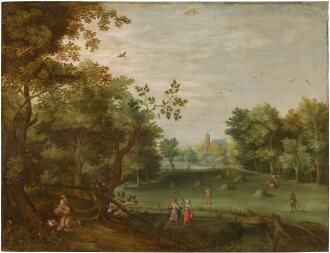 View 1 of Lot 14: Summer landscape with a Franciscan saint in the foreground