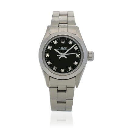 Catalog image of Oyster Perpetual, Ref. 6718 Stainless steel and diamond-set wristwatch with bra…