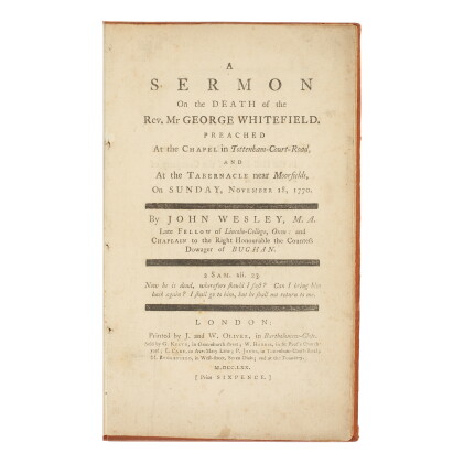 Catalog image of wesley, john | 'a sermon on the death of the rev. mr george whitefield'. london…