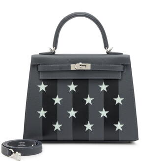 View 1 of Lot 92: Limited Edition Ardoise, Black, and Peppermint Epsom and Tadelakt Casaque Etoilee Sellier Kelly 25 Palladium Hardware, 2024
