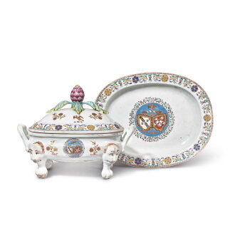 View 1 of Lot 678: A Rare and Important Chinese Export Armorial Tureen, Cover and Stand, Qing Dynasty, Qianlong Period, circa 1759