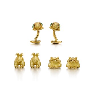 View 1 of Lot 232: Three Pairs of Gold and Gem-set Cufflinks 