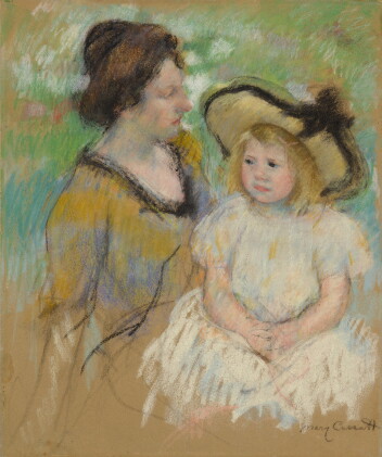 Catalog image of mary cassatt | simone seated on the grass next to her mother