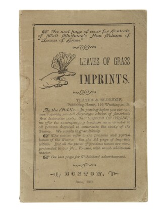 Leaves of Grass Imprints. Boston: Thayer and Eldridge, 1860