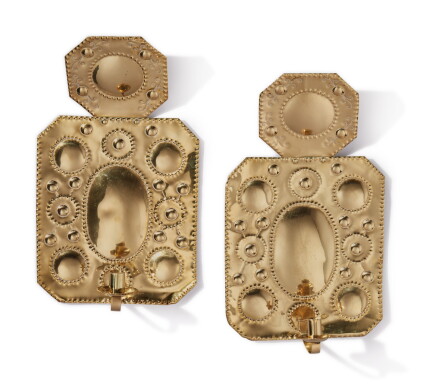 Catalog image of Pair of Dutch Baroque Repousse Brass Candle Wall Sconces, Early 18th century