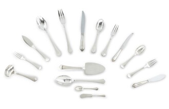 View 1 of Lot 2050: A 122- piece part of a silver-plated household set, Richelieu pattern, Puiforcat | Partie de ménagère de 122 pièces en métal argenté, modèle Richelieu, Puiforcat