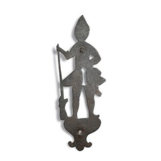 View 1 of Lot 375: Extremely Rare Wrought Iron 'Hessian Soldier' Keyhole Escutcheon, Southeastern Pennsylvania, Circa 1770-1780