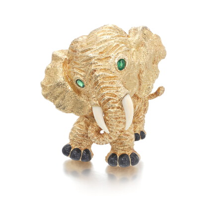 Catalog image of Ivory, emerald and enamel brooch
