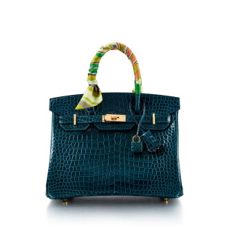View 1 of Lot 7765: Bleu Colvert Shiny Crocodile Porosus Birkin 30 Gold Hardware, 2017