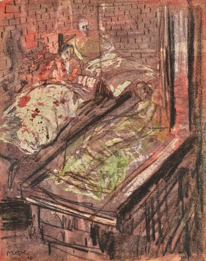 Henry Moore, Shelter Drawing: Three Sleeping Figures in Basement, 1940-1, Estimate £35,000-45,000
