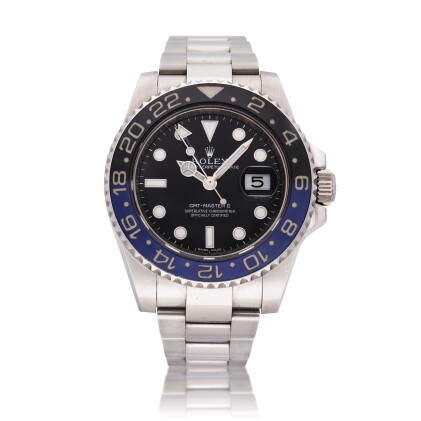 View 1 of Lot 381: Reference 116710 GMT-Master II 'Batman' | A stainless steel dual time wristwatch with date and bracelet, Circa 2014